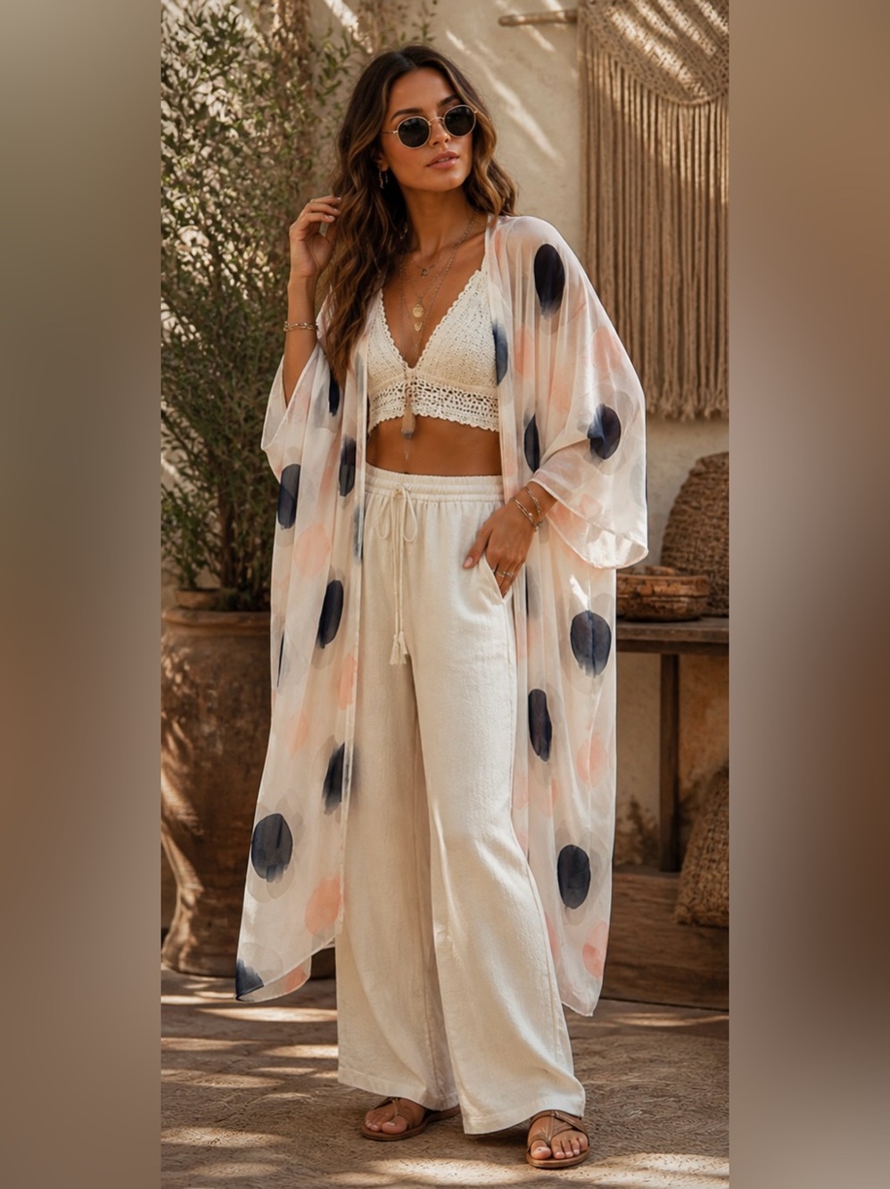 ✨ EMC Italy Silk Kimono Duster | Sheer Polka Dot Boho Layer | One Size ✨